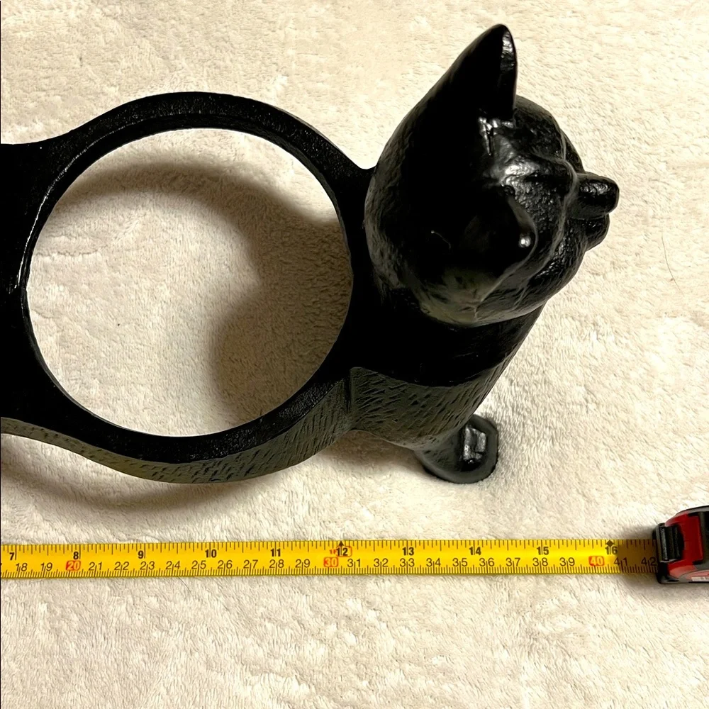 Vintage Cast Iron Black Cat Double Pet Bowl. NWOT